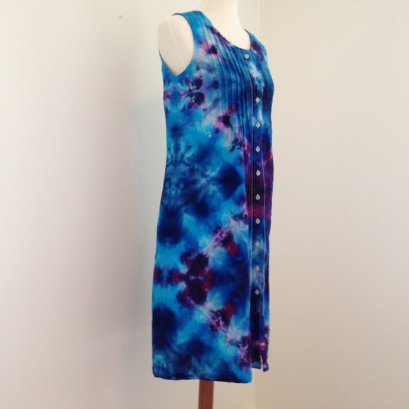 Vintage 90s LL Bean Linen Dress Tie Dye size M - Picture 4 of 15